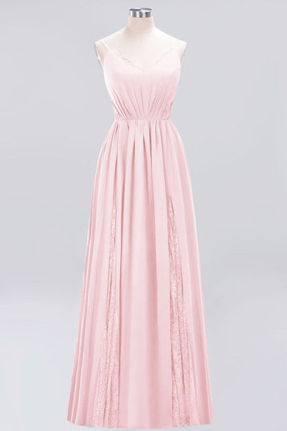 Elegant Chiffon Lace V-Neck A-line Long Bridesmaid Dress