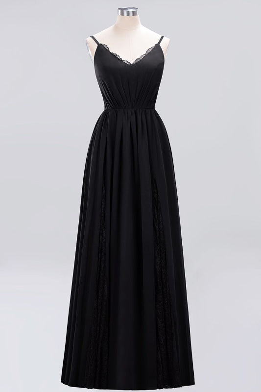 Elegant Chiffon Lace V-Neck A-line Long Bridesmaid Dress