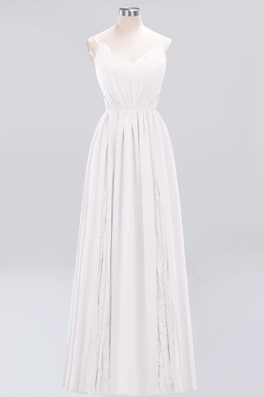 Elegant Chiffon Lace V-Neck A-line Long Bridesmaid Dress