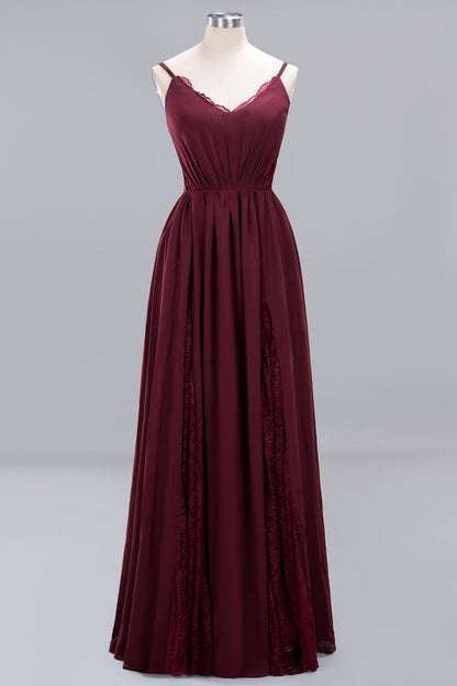 Elegant Chiffon Lace V-Neck A-line Long Bridesmaid Dress