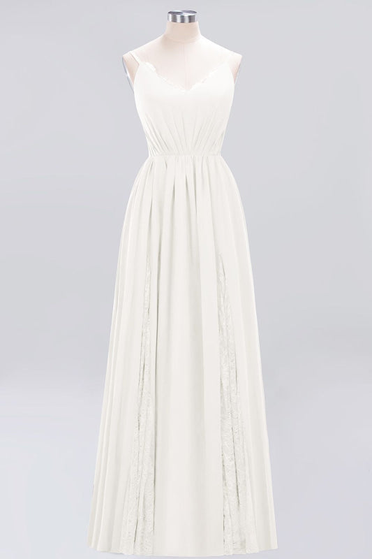 Elegant Chiffon Lace V-Neck A-line Long Bridesmaid Dress
