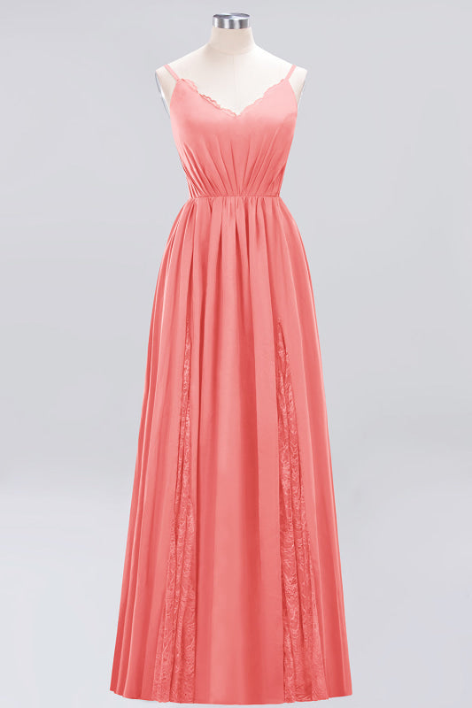Elegant Chiffon Lace V-Neck A-line Long Bridesmaid Dress