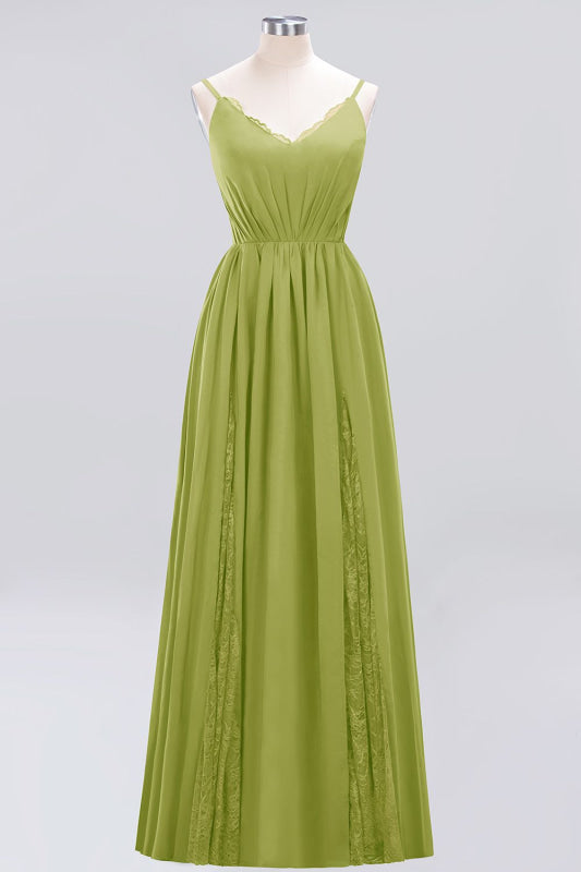 Elegant Chiffon Lace V-Neck A-line Long Bridesmaid Dress