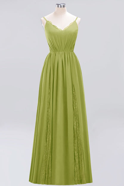 Elegant Chiffon Lace V-Neck A-line Long Bridesmaid Dress