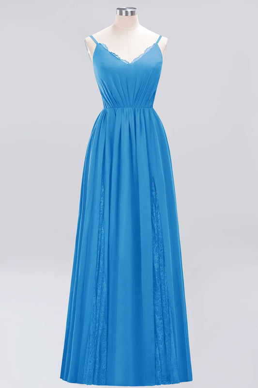 Elegant Chiffon Lace V-Neck A-line Long Bridesmaid Dress