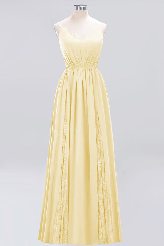 Elegant Chiffon Lace V-Neck A-line Long Bridesmaid Dress