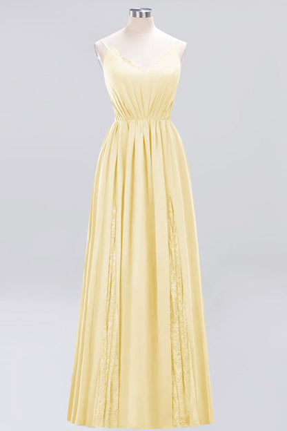Elegant Chiffon Lace V-Neck A-line Long Bridesmaid Dress