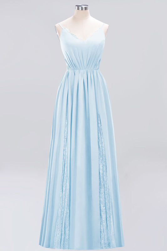 Elegant Chiffon Lace V-Neck A-line Long Bridesmaid Dress