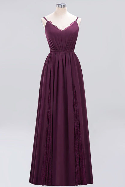 Elegant Chiffon Lace V-Neck A-line Long Bridesmaid Dress