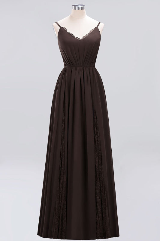Elegant Chiffon Lace V-Neck A-line Long Bridesmaid Dress