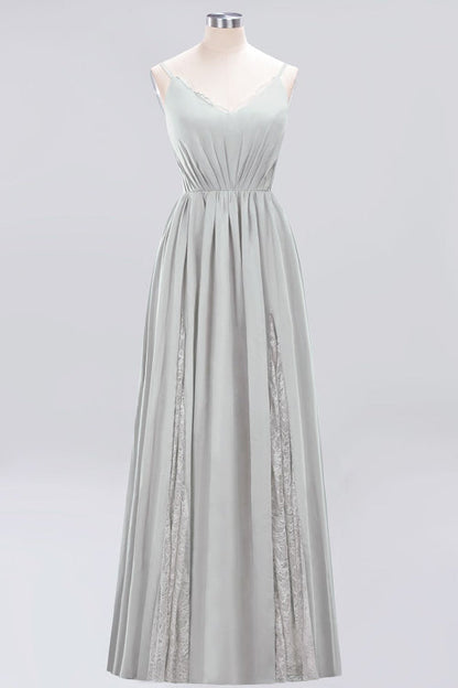 Elegant Chiffon Lace V-Neck A-line Long Bridesmaid Dress