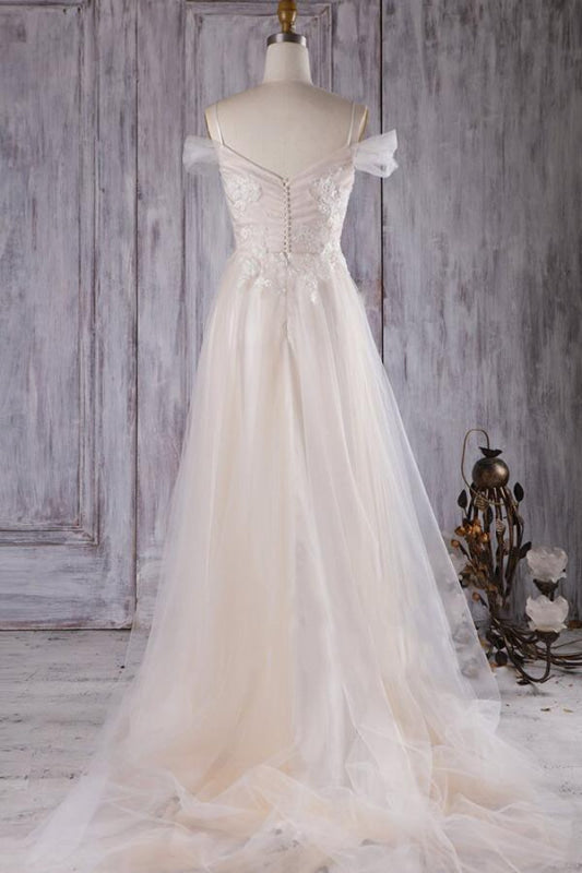 Elegant Cold-shoulder Sweep Train Wedding Dress