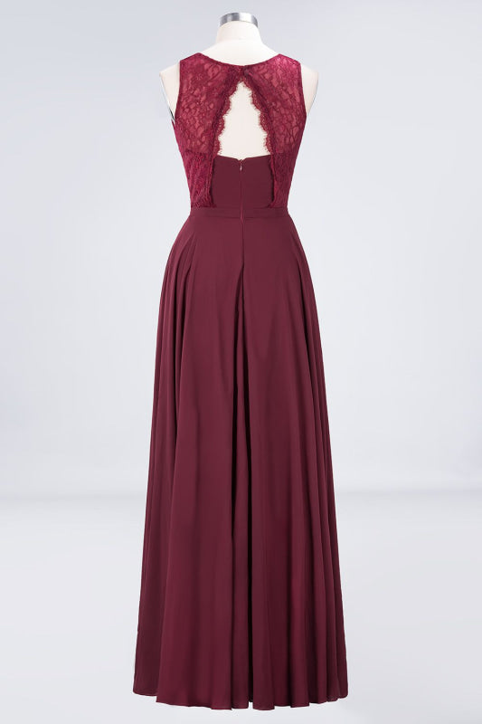 Elegant Crew Neck Lace Burgundy Bridesmaid Dresses