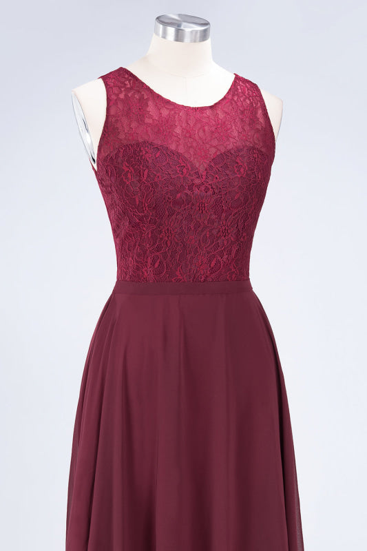 Elegant Crew Neck Lace Burgundy Bridesmaid Dresses
