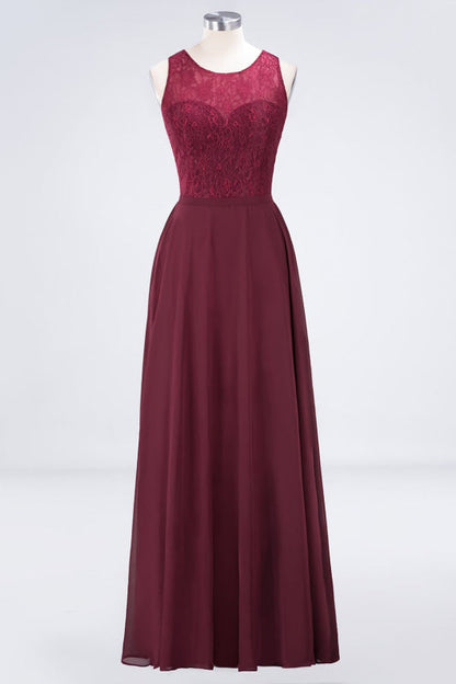 Elegant Crew Neck Lace Burgundy Bridesmaid Dresses