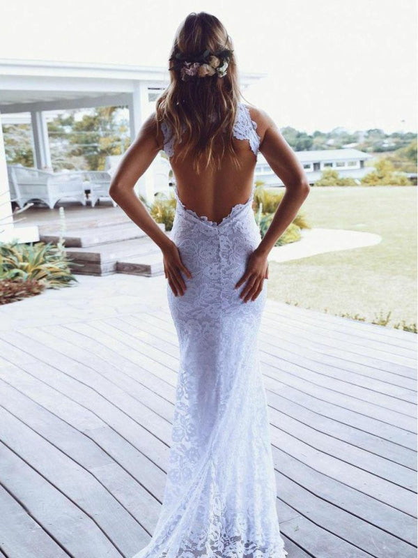 Elegant Lace Fit and Flare Strapless Beach Wedding Dress