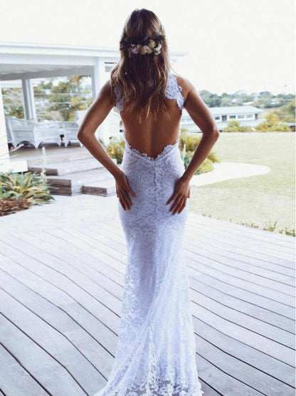 Elegant Lace Fit and Flare Strapless Beach Wedding Dress