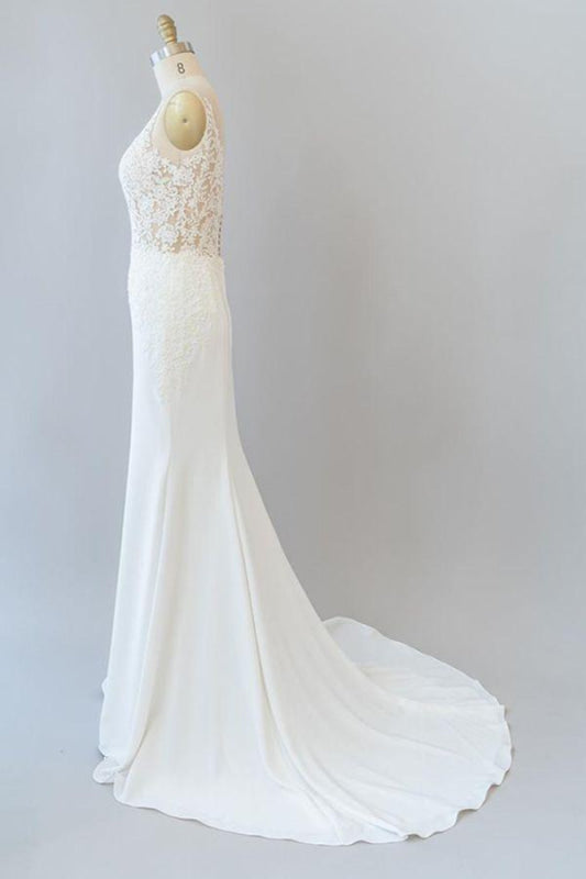 Elegant Lace Mermaid Wedding Dress Floor Length Bridal Gown with Sleeves