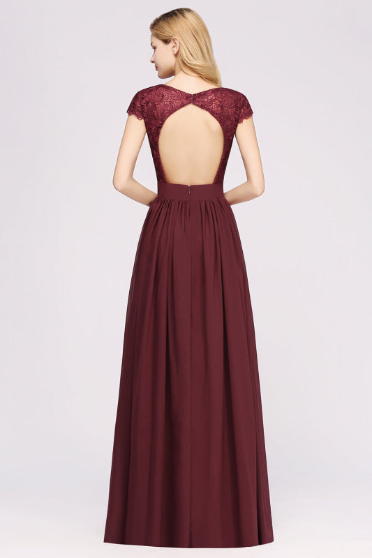 Elegant Lace Open-Back Burgundy Bridesmaid Dresses