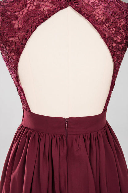 Elegant Lace Open-Back Burgundy Bridesmaid Dresses