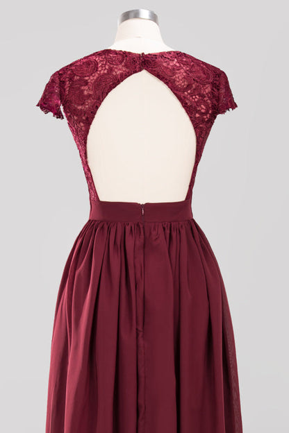 Elegant Lace Open-Back Burgundy Bridesmaid Dresses