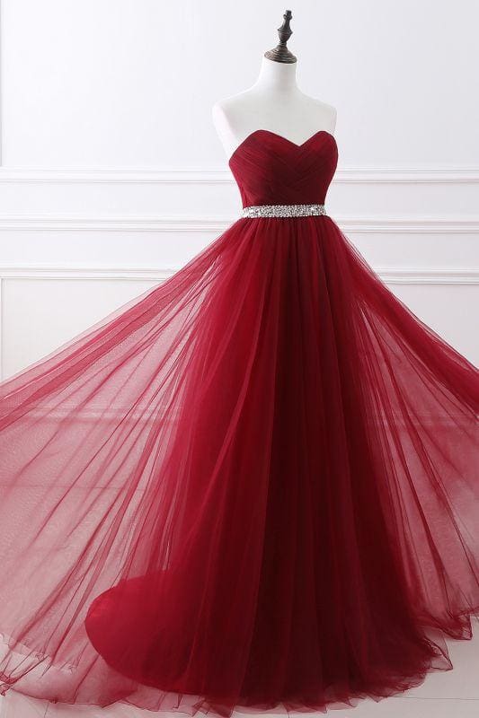 Elegant Strapless Sweetheart Tulle Ball Gown Prom Dress Long