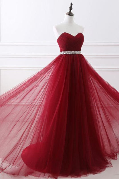 Elegant Strapless Sweetheart Tulle Ball Gown Prom Dress Long