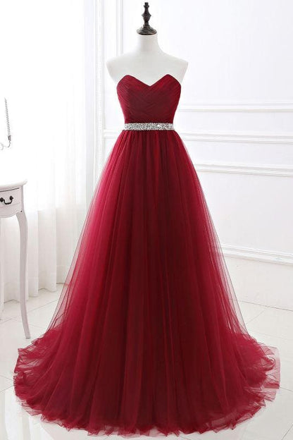 Elegant Strapless Sweetheart Tulle Ball Gown Prom Dress Long