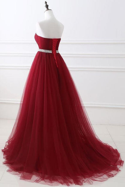 Elegant Strapless Sweetheart Tulle Ball Gown Prom Dress Long