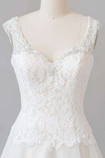 Elegant Open Back Lace Tulle A-line Wedding Dress