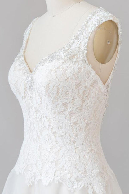 Elegant Open Back Lace Tulle A-line Wedding Dress