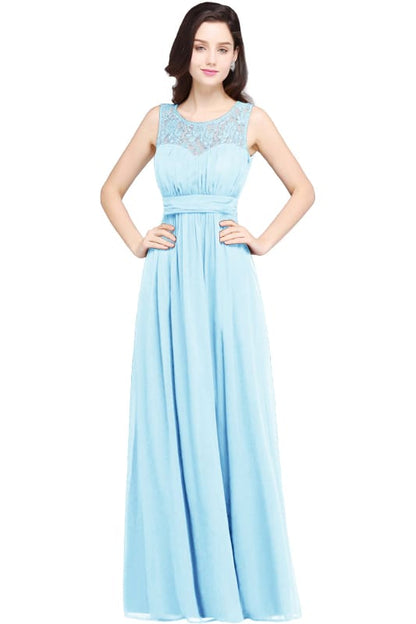 Elegant Round Neck Chiffon Formal Dress Sleveless Aline Evening Dress Floor Length