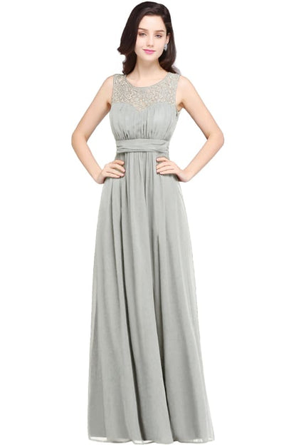 Elegant Round Neck Chiffon Formal Dress Sleveless Aline Evening Dress Floor Length