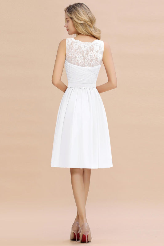 Elegant Ruffle Chiffon Short Bridesmaid Dress Sleeveless V-Neck Aline Knee Length Homecoming Dress