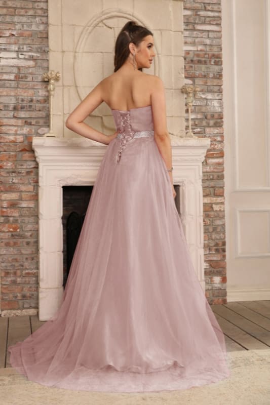 Elegant Strapless Sweetheart Tulle Ball Gown Prom Dress Long