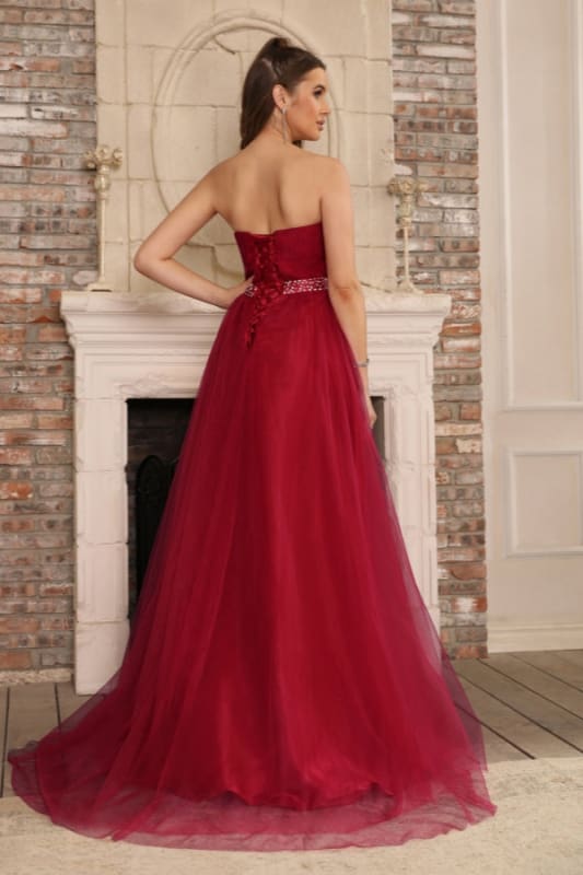 Elegant Strapless Sweetheart Tulle Ball Gown Prom Dress Long