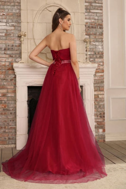Elegant Strapless Sweetheart Tulle Ball Gown Prom Dress Long