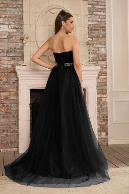 Elegant Strapless Sweetheart Tulle Ball Gown Prom Dress Long