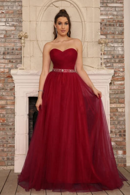 Elegant Strapless Sweetheart Tulle Ball Gown Prom Dress Long
