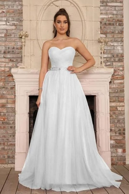 Elegant Strapless Sweetheart Tulle Ball Gown Prom Dress Long