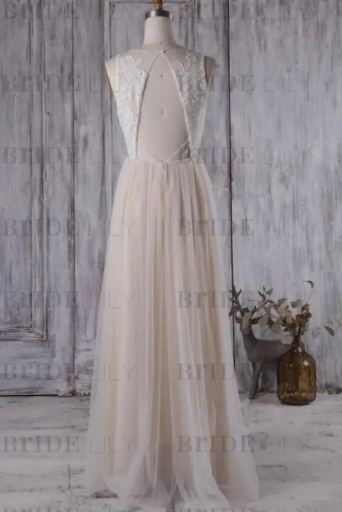 Elegant V-neck Lace A-line Wedding Dress Sleeveless