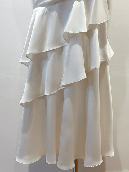 Elegant Mermaid Evening Dress Ruffle Satin Wedding Guest Outfit