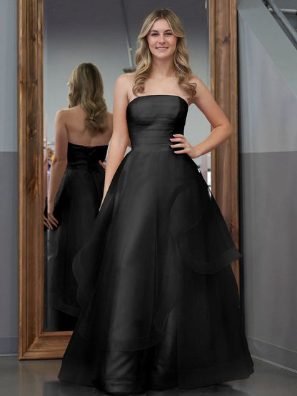 Elisa |Light Pink A Line Strapless Organza Prom Dress