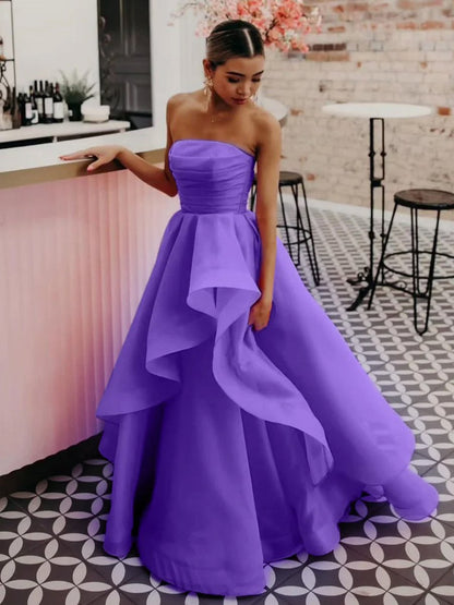 Elisa |Light Pink A Line Strapless Organza Prom Dress