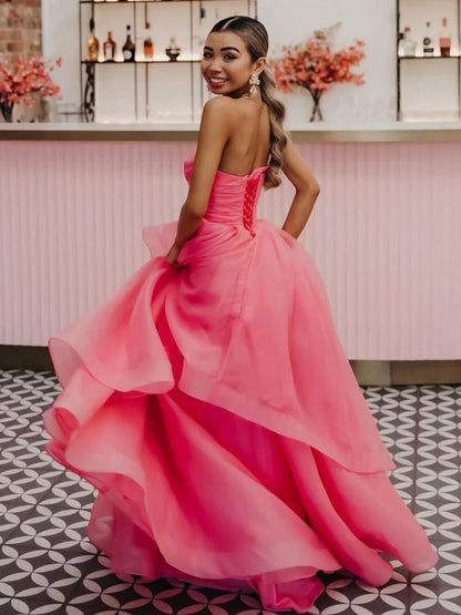 Elisa |Light Pink A Line Strapless Organza Prom Dress