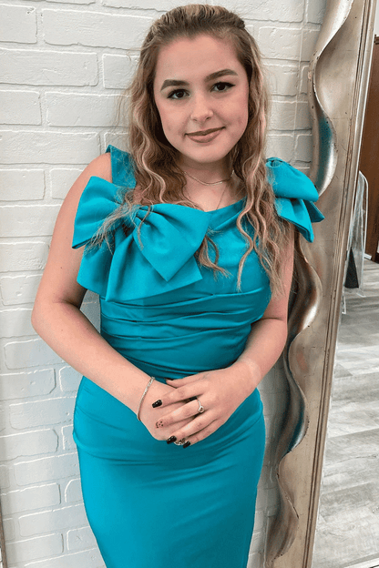 Blue One-Shoulder Bodycon Short Party Dress with Bows