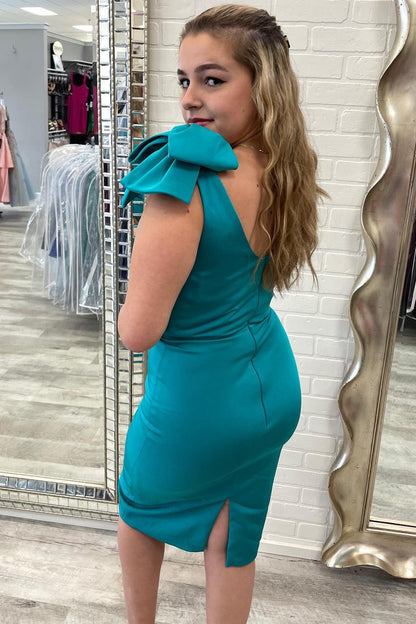 Blue One-Shoulder Bodycon Short Party Dress with Bows