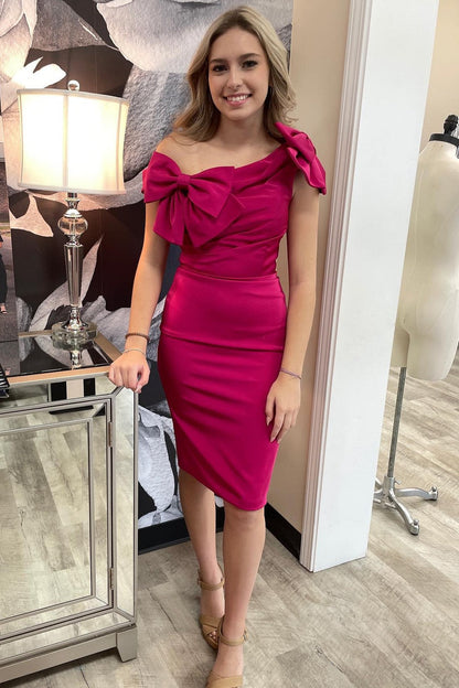 Blue One-Shoulder Bodycon Short Party Dress with Bows