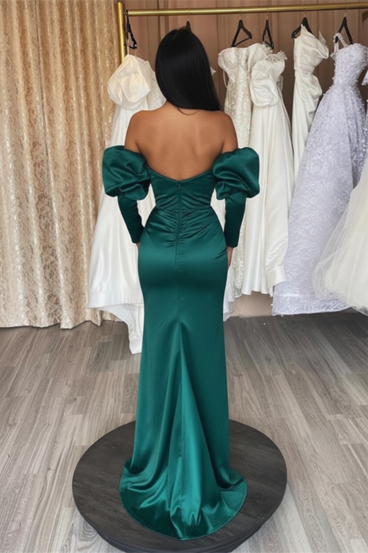 Emerald Evening Dress Prom Dress Long Bubble Sleeves Sweetheart Sequined Evening Gown