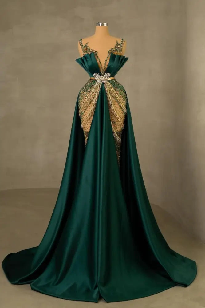 Emerald Green Mermaid Prom Dress Sleeveless Spaghetti Strap Long Evening Gown